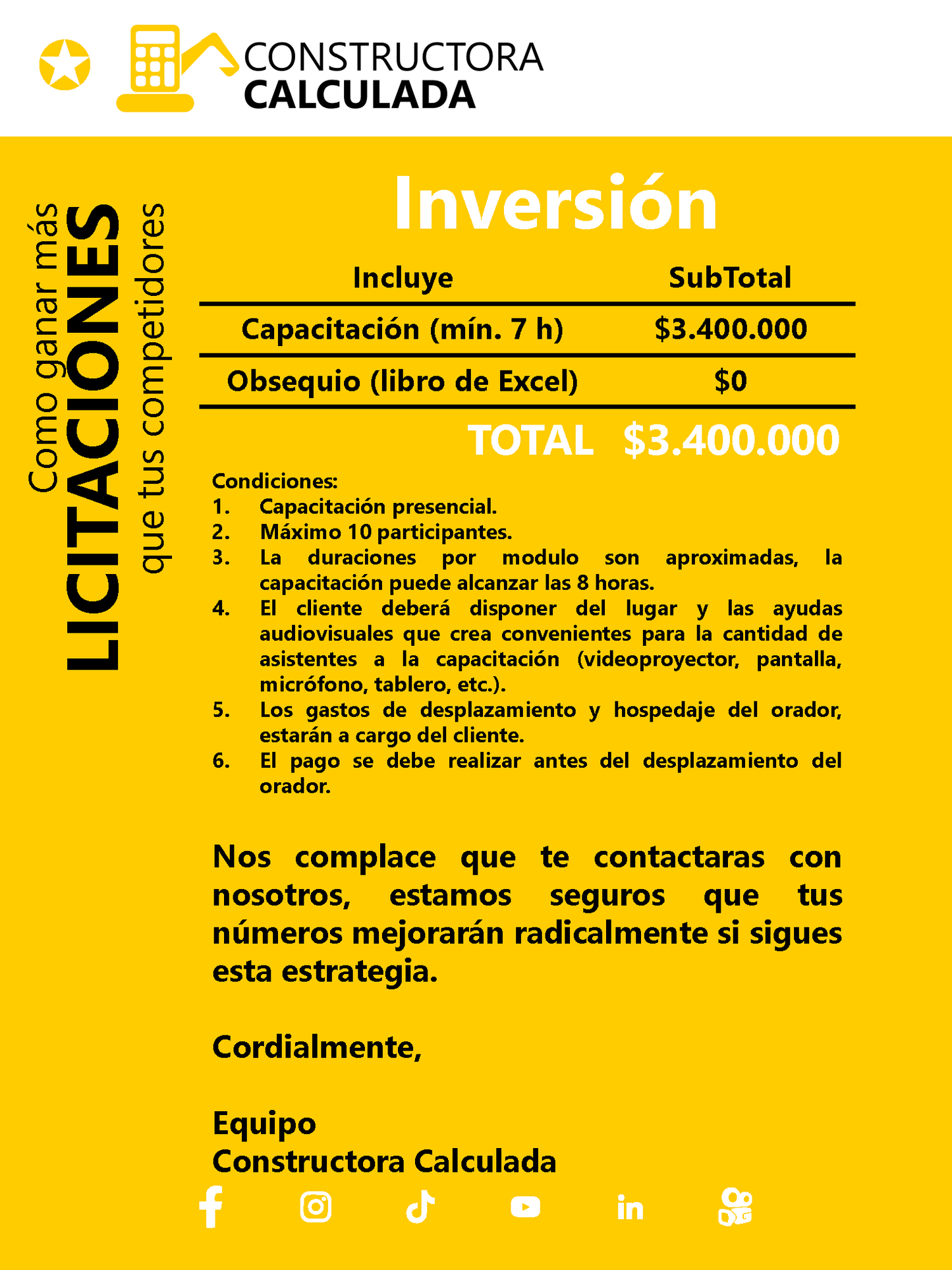 (Precio para 10 participantes) Como ganar más LICITACIONES que tus competidores (Versión PREMIUM) - CAPACITACIÓN presencial en tu ciudad