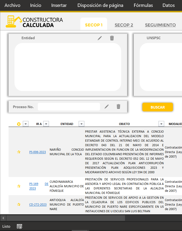SECOP UNIFICADO (Libro de Excel, licencia PERPETUA para 1 ordenador)