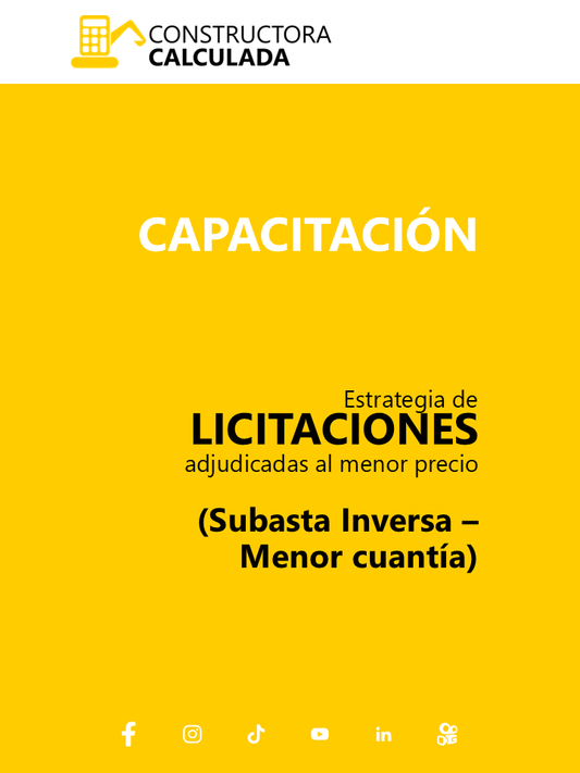 (Precio para 3 participantes) Estrategia de LICITACIONES adjudicadas al menor precio (Subasta Inversa – Menor cuantía) - CAPACITACIÓN virtual en vivo